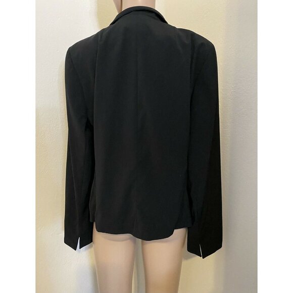 $1400 Akris 44 US 12 100% Wool Jacket Short Blazer 3 Button Black Stripe Pockets - Picture 2 of 7